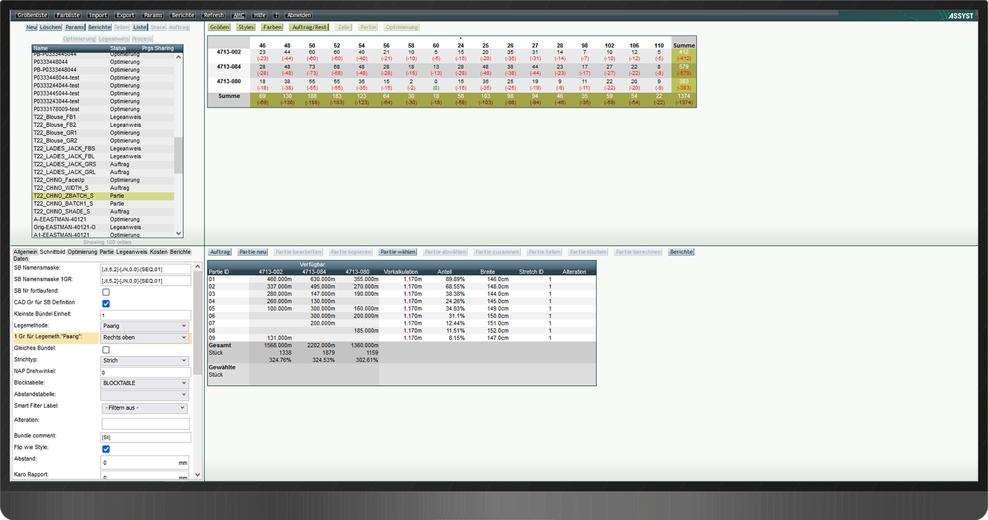 Batch planning allows optimized handlin of various material lots (a. g. width, shrinkage)