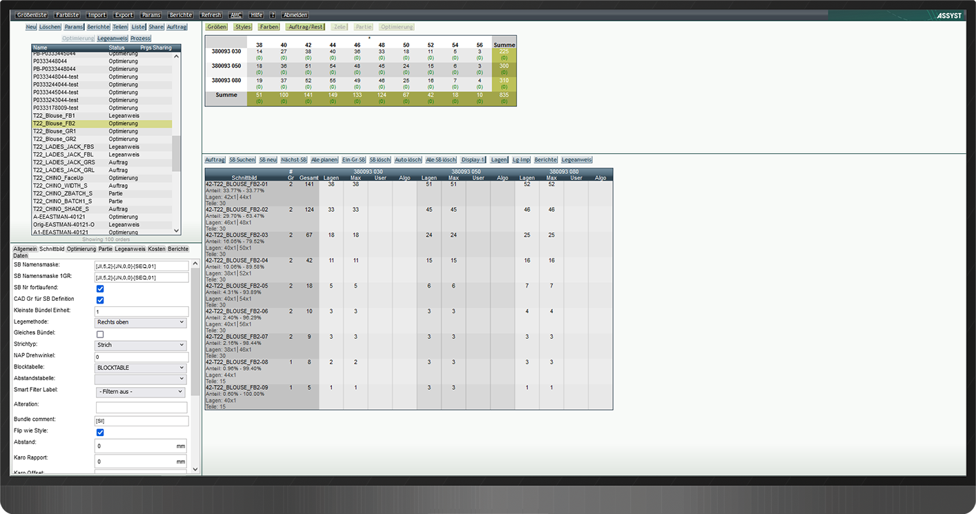 Use the ply view to optimize the usage of layers and quantities per marker