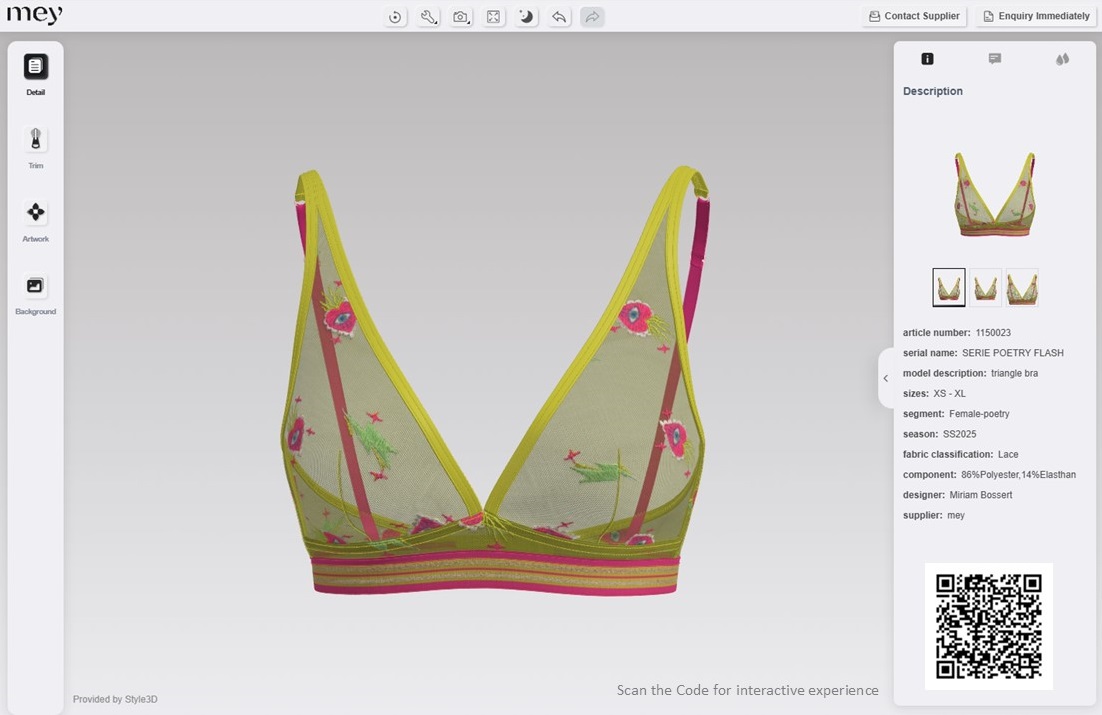 3D Simulated Lingerie by Mey in the Style3D Cloud