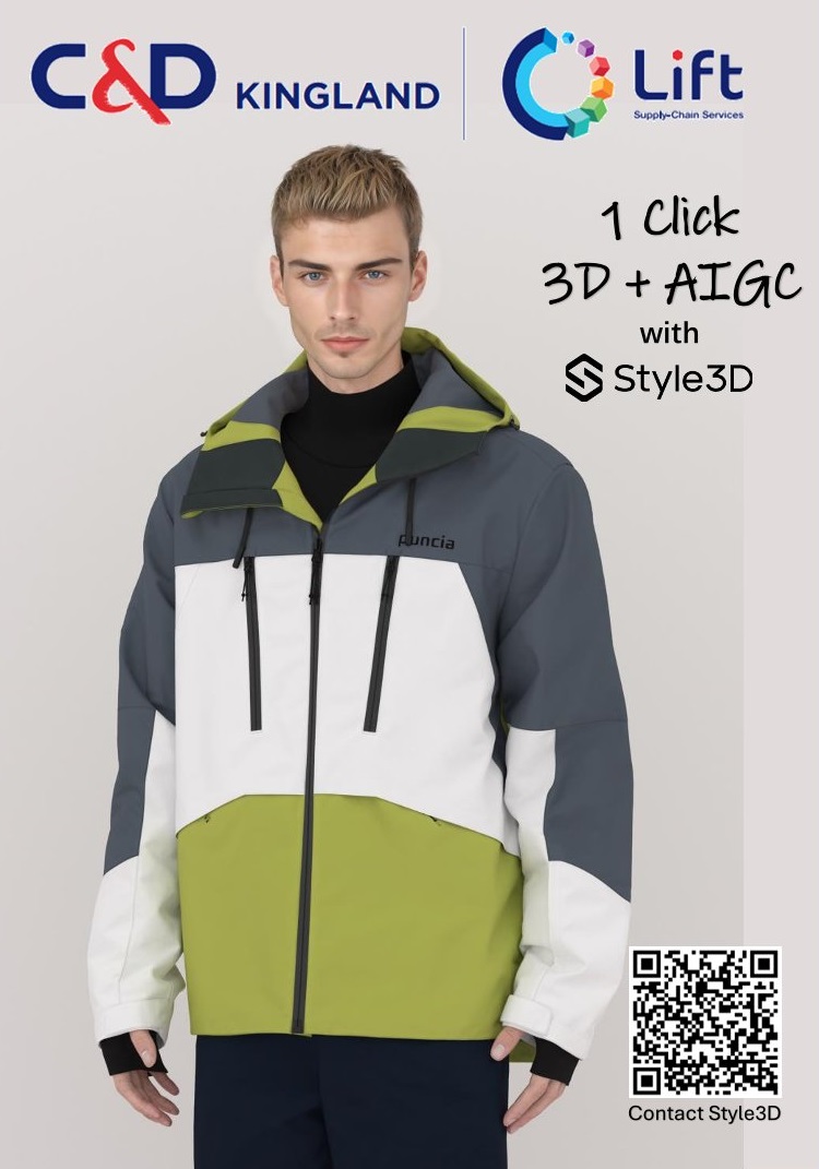 Man wearing a colored outdoor jacket.